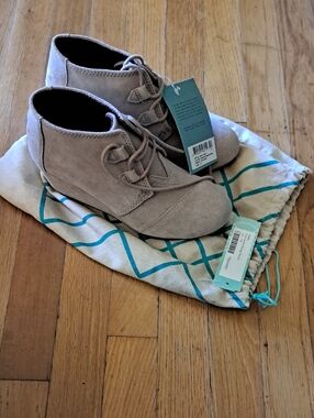 Toms Suede Lace-Up Wedge Booties in Light Taupe